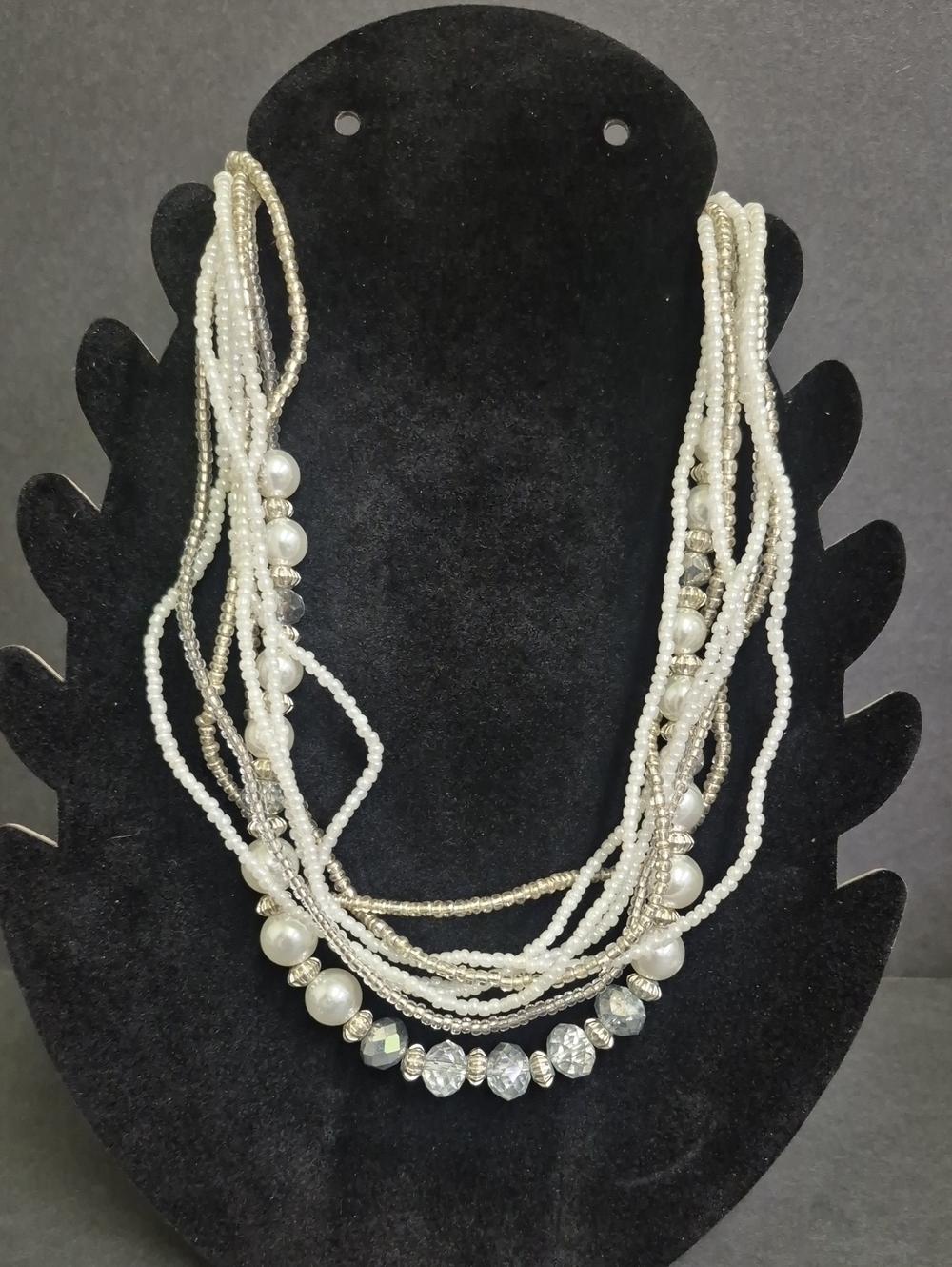 Erica Lyons Multi-Strand Faux Pearl & Crystal 25" In. Necklace in Ivory